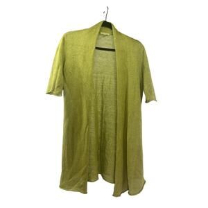 Eileen Fisher 100% Linen Cardigan Short Sleeve Light Weight XS Lime Green